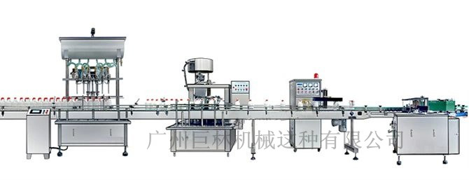 直列式裝機、自動鎖蓋機、鋁箔封口、糨糊貼標灌裝線 